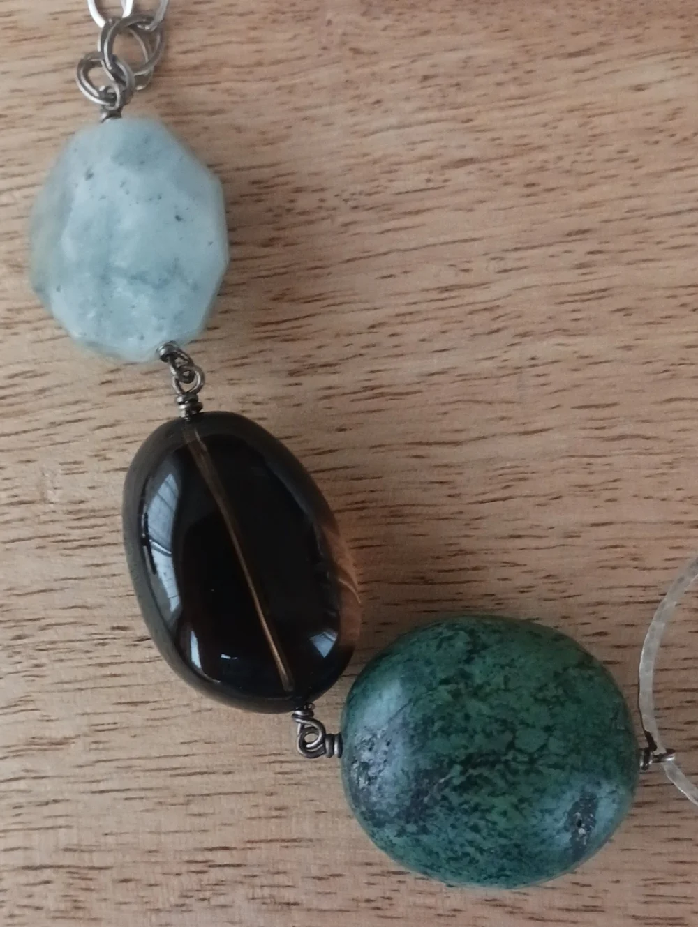 Vintage .925 Silver and Gemstone Asymetrical Necklace Toggle Clasp